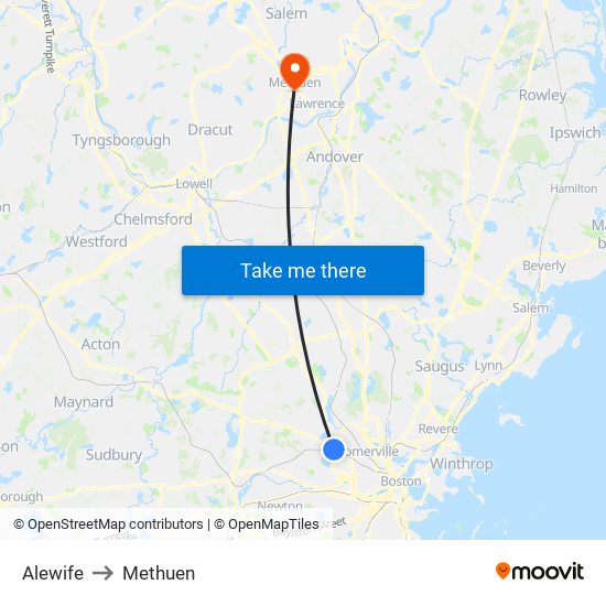 Alewife to Methuen map