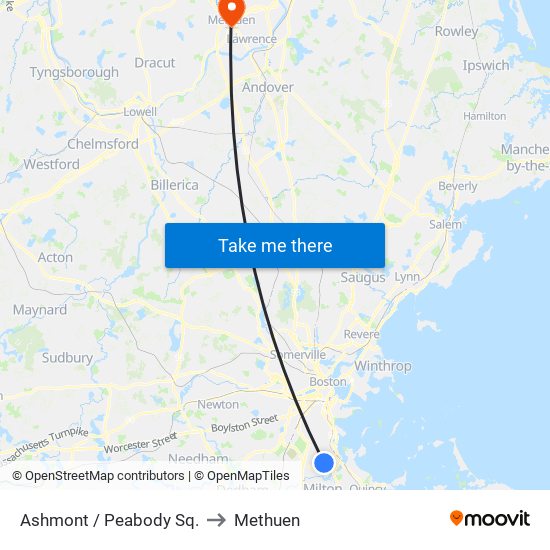 Ashmont / Peabody Sq. to Methuen map