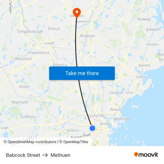 Babcock Street to Methuen map
