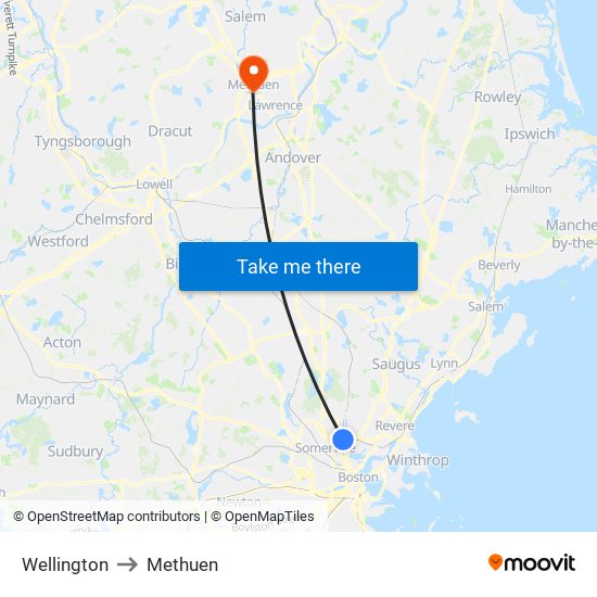 Wellington to Methuen map