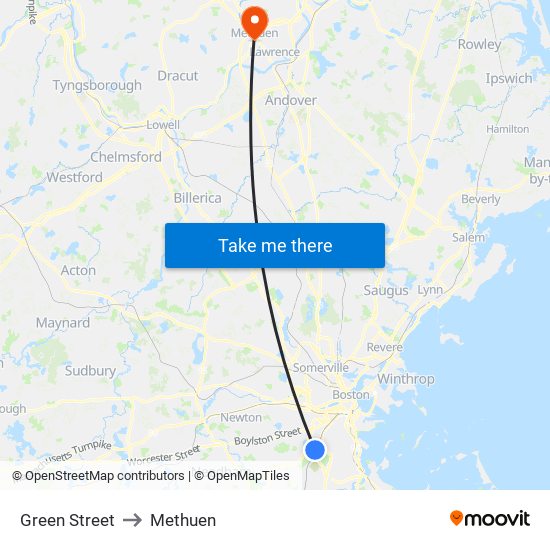 Green Street to Methuen map