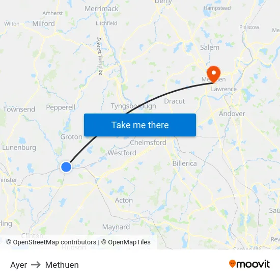 Ayer to Methuen map