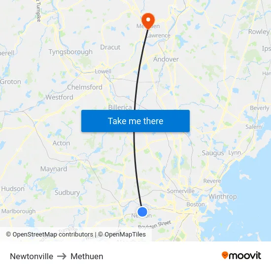 Newtonville to Methuen map