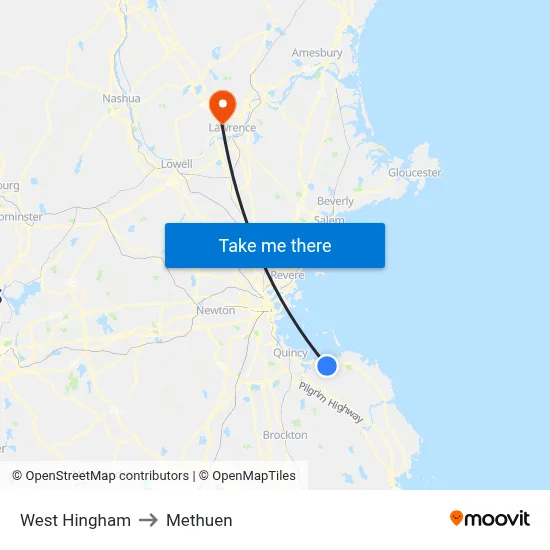 West Hingham to Methuen map