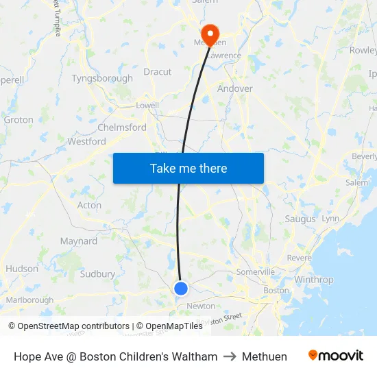 Hope Ave @ Boston Children's Waltham to Methuen map
