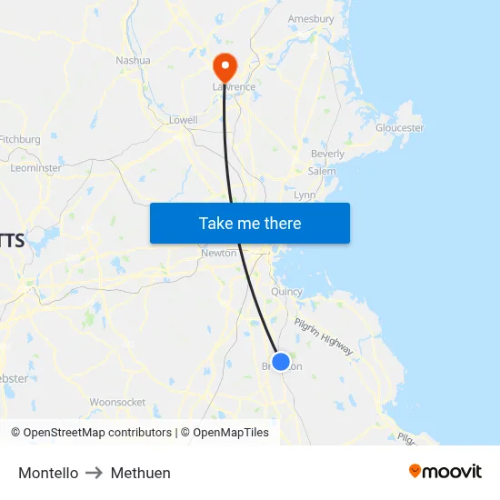 Montello to Methuen map