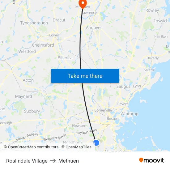 Roslindale Village to Methuen map