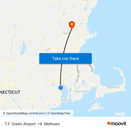 T.F. Green Airport to Methuen map