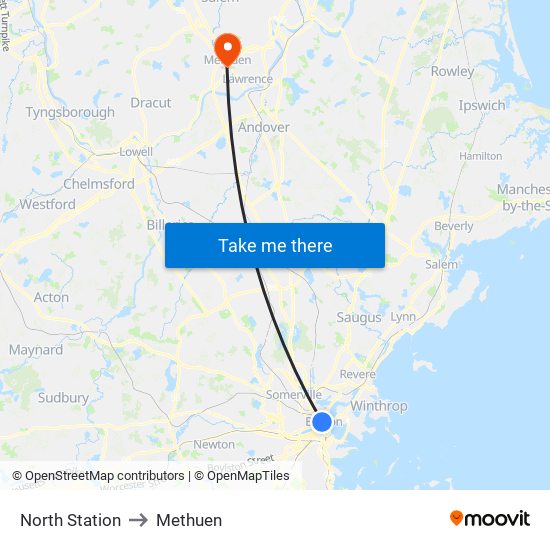 North Station to Methuen map