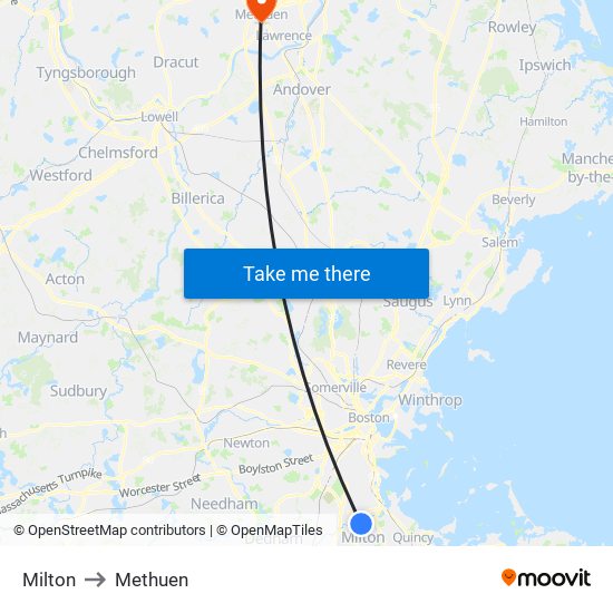 Milton to Methuen map