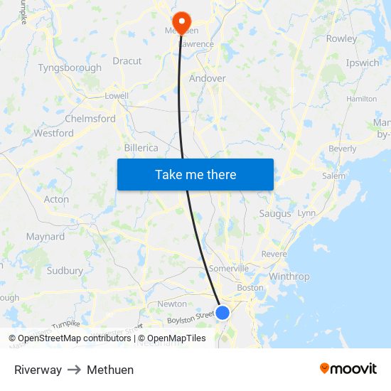 Riverway to Methuen map