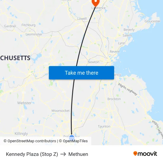 Kennedy Plaza (Stop Z) to Methuen map