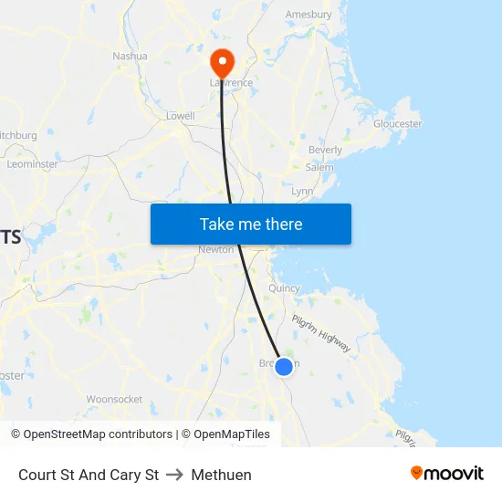 Court St And Cary St to Methuen map