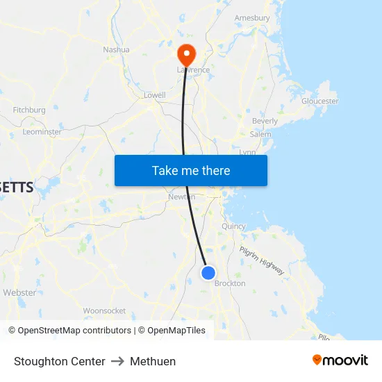 Stoughton Center to Methuen map
