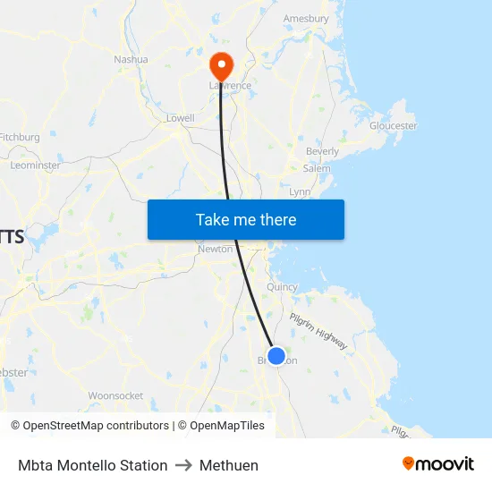 Mbta Montello Station to Methuen map