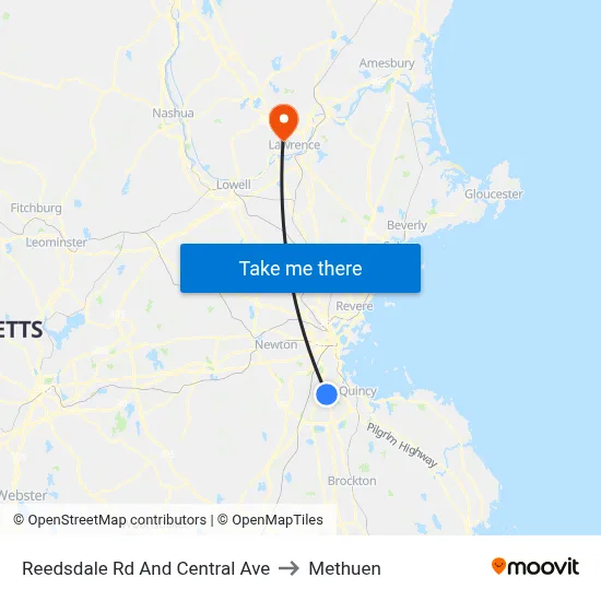 Reedsdale Rd And Central Ave to Methuen map