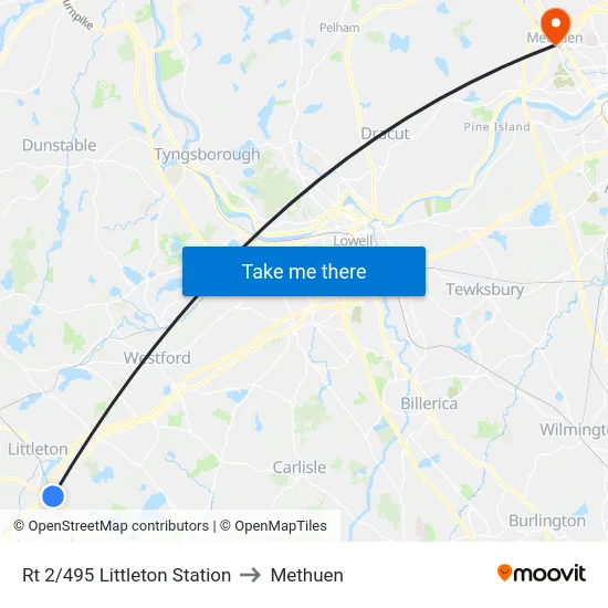 Rt 2/495 Littleton Station to Methuen map