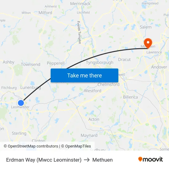 Erdman Way (Mwcc Leominster) to Methuen map