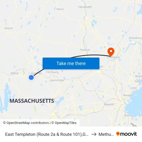 East Templeton (Route 2a & Route 101),Gardner to Methuen map