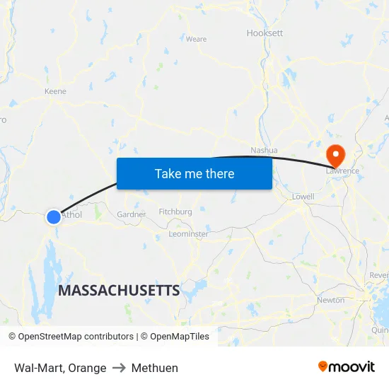 Wal-Mart, Orange to Methuen map