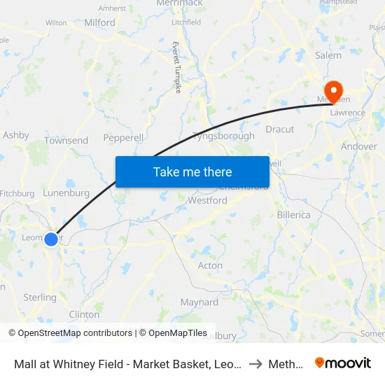 Mall at Whitney Field - Market Basket, Leominster to Methuen map