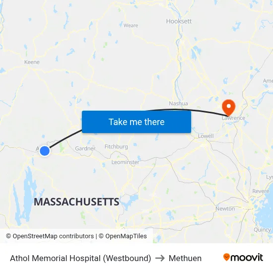 Athol Memorial Hospital (Westbound) to Methuen map