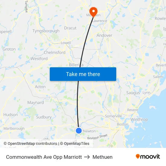 Commonwealth Ave Opp Marriott to Methuen map