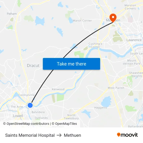 Saints Memorial Hospital to Methuen map