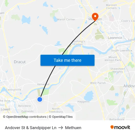 Andover St & Sandpipper Ln to Methuen map