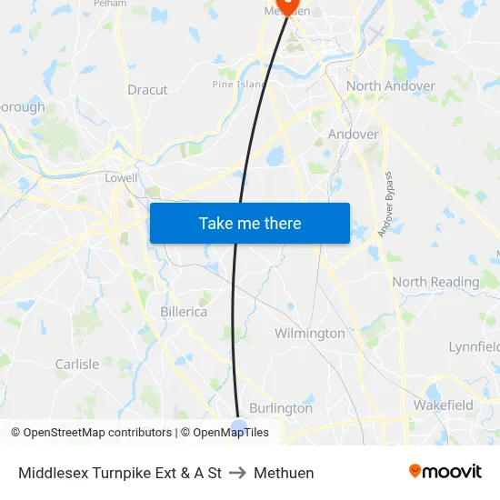 Middlesex Turnpike Ext & A St to Methuen map