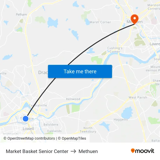 Market Basket Senior Center to Methuen map