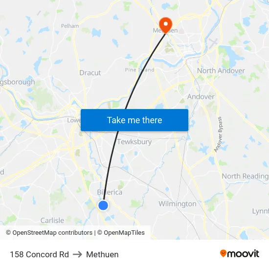 158 Concord Rd to Methuen map