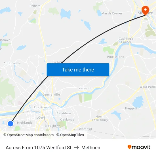 Across From 1075 Westford St to Methuen map