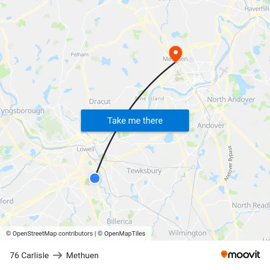 76 Carlisle to Methuen map