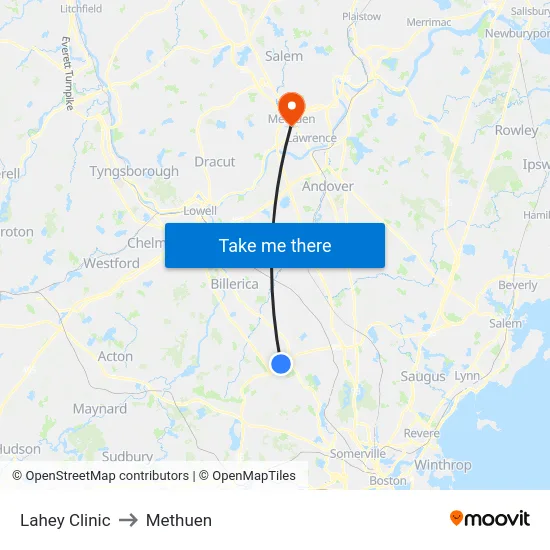 Lahey Clinic to Methuen map