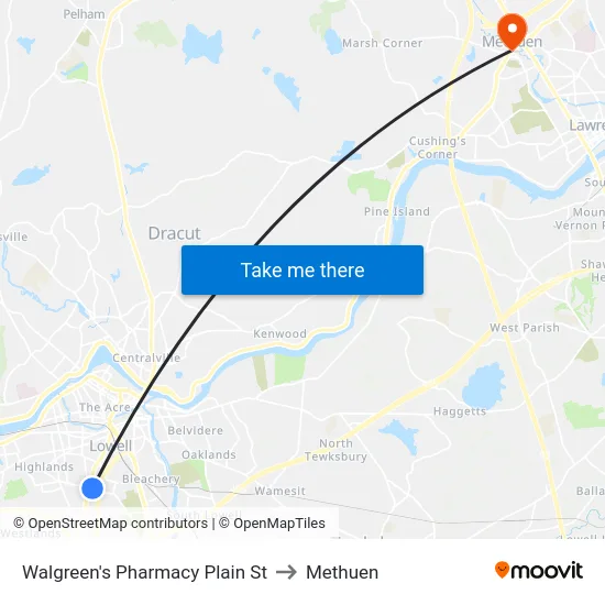Walgreen's Pharmacy Plain St to Methuen map