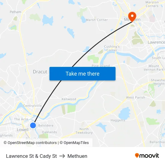 Lawrence St & Cady St to Methuen map