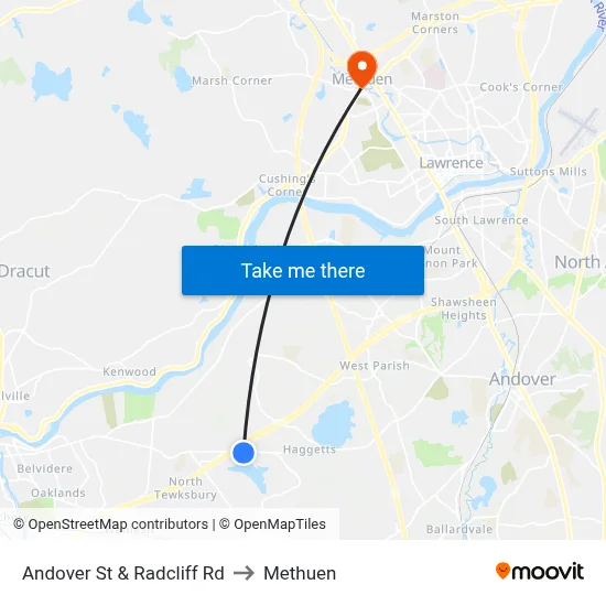 Andover St & Radcliff Rd to Methuen map