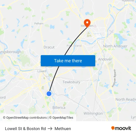 Lowell St & Boston Rd to Methuen map