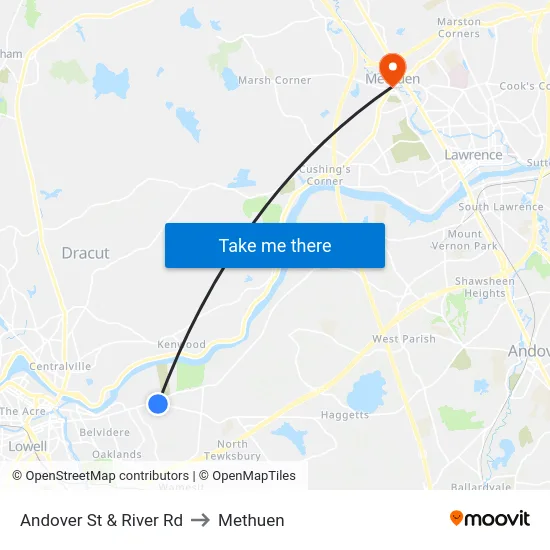 Andover St & River Rd to Methuen map