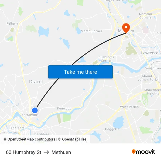 60 Humphrey St to Methuen map