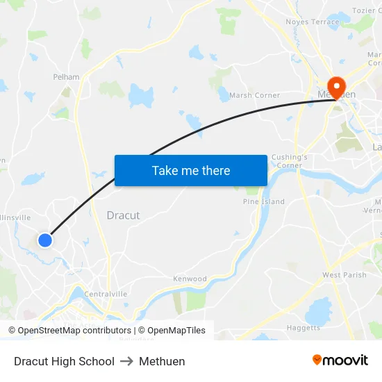 Dracut High School to Methuen map