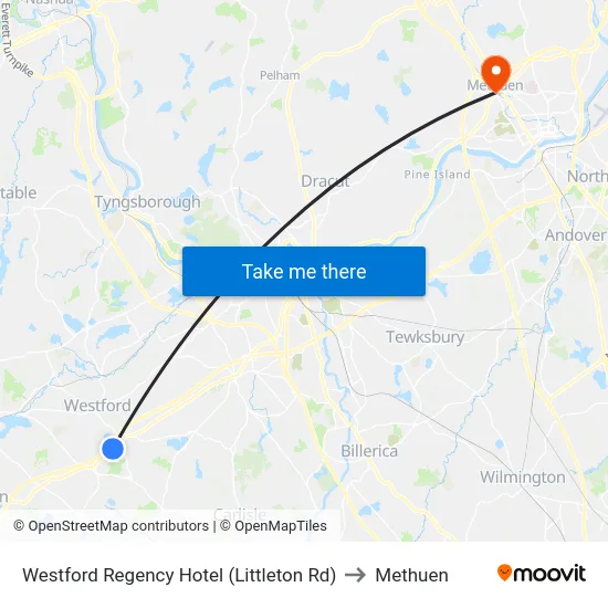 Westford Regency Hotel (Littleton Rd) to Methuen map