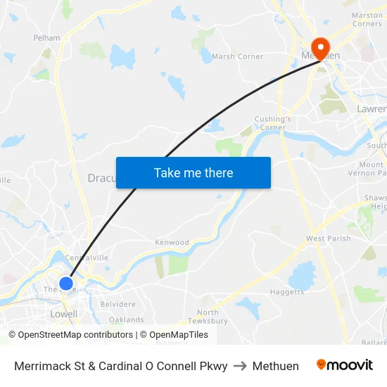 Merrimack St & Cardinal O Connell Pkwy to Methuen map