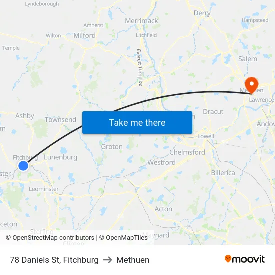 78 Daniels St, Fitchburg to Methuen map