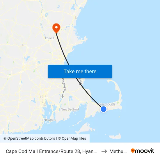 Cape Cod Mall Entrance/Route 28, Hyannis to Methuen map