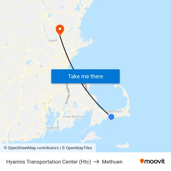 Hyannis Transportation Center (Htc) to Methuen map