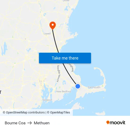 Bourne Coa to Methuen map