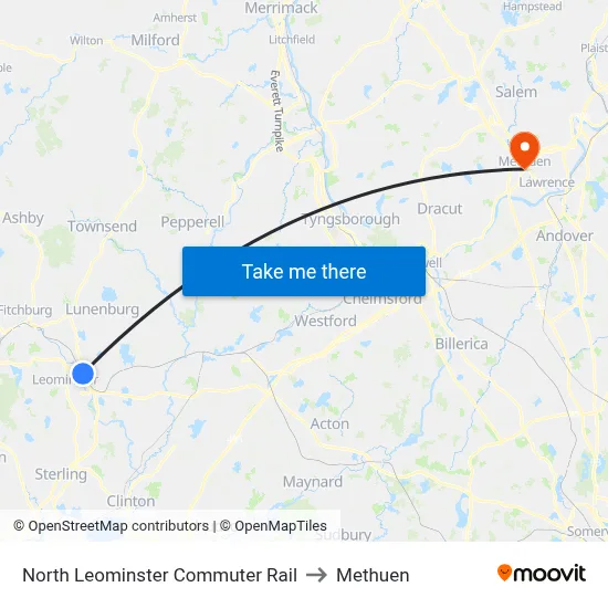 North Leominster Commuter Rail to Methuen map