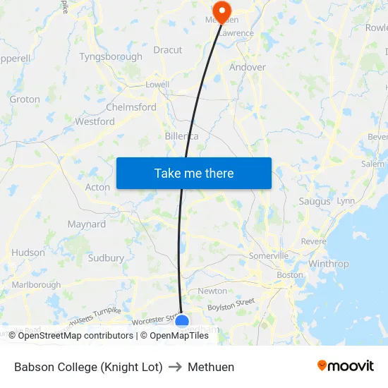 Babson College (Knight Lot) to Methuen map